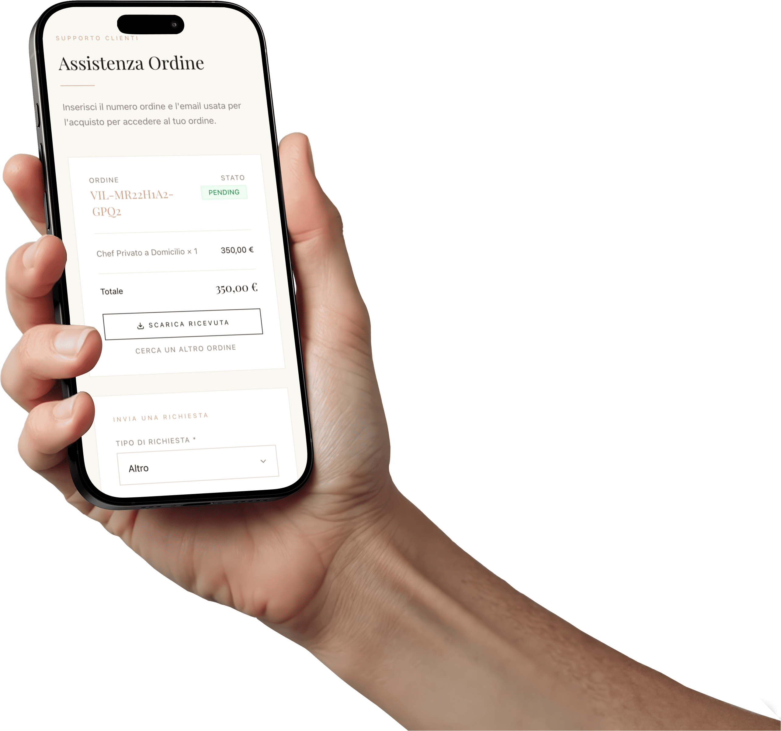 Assistenza ordine MarsLux in mano su smartphone